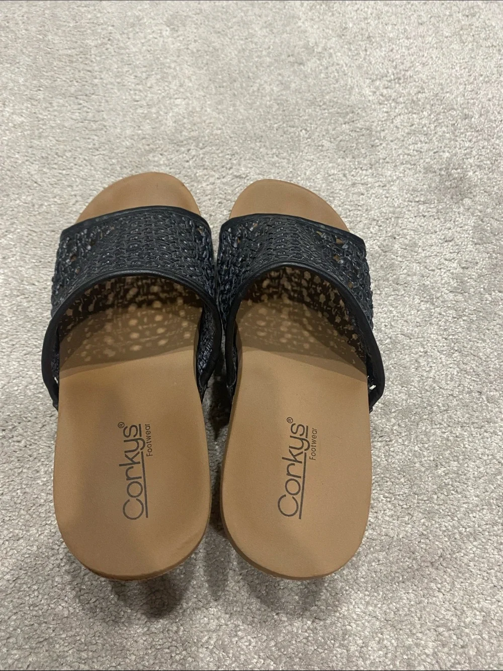 Corkys Black Woven Slide Mules
